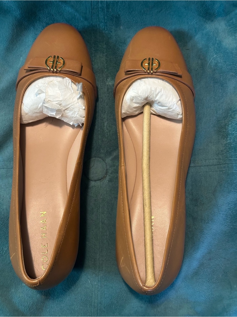 Cole Haan Brown Leather Ballet Flats with Logo Bow